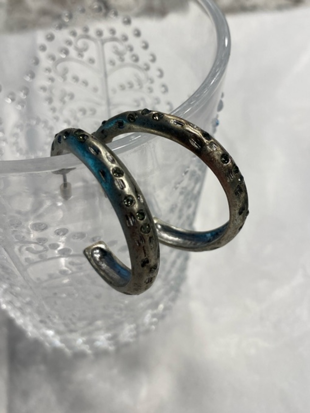 Silver Earring Bundle 3 Pair Set | Heart Dangle + Textured Hoops | Vintage Style - Picture 7 of 10